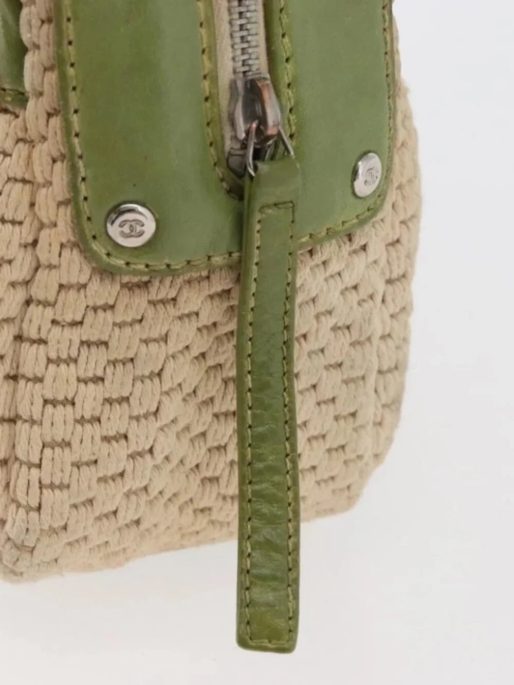 CHANEL Hand Bag Cotton Beige CC Auth 102761